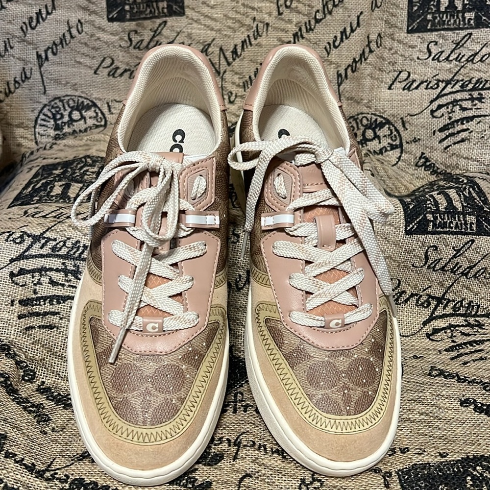 Coach “city sole court” coated canvas sneaker with suede accents original laces